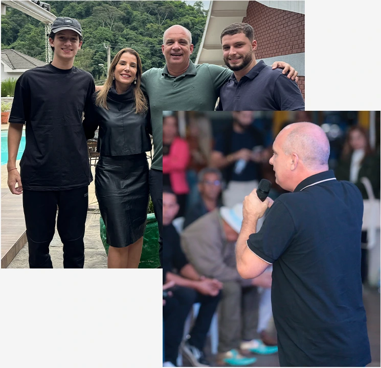 Norival Júnior com sua família e conversando com a população